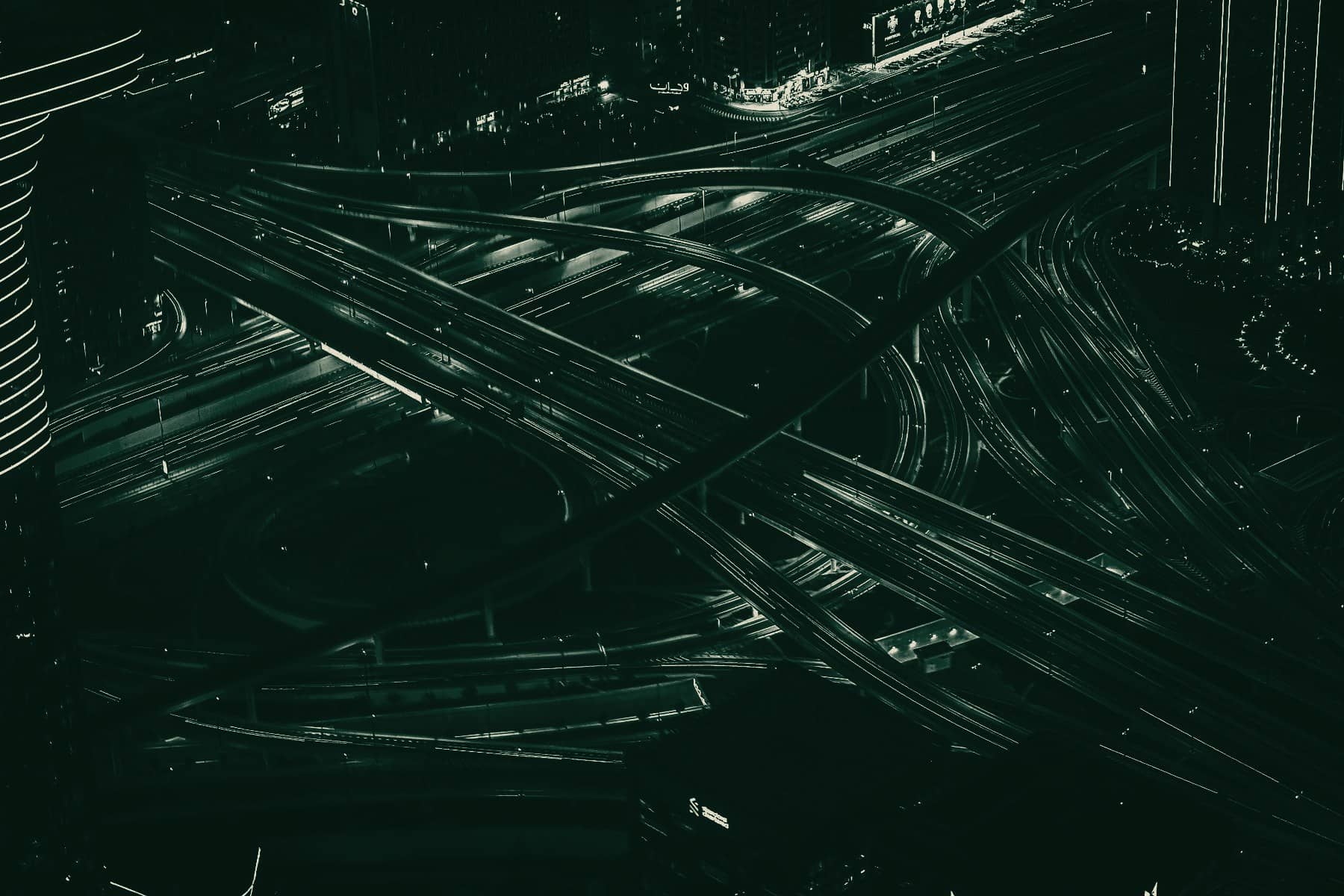 A Dubai road interchange at night